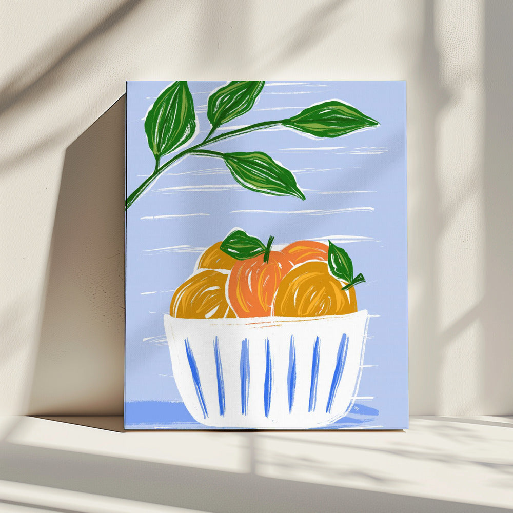 Oranges And Leaves In A White Bowl | Canvas