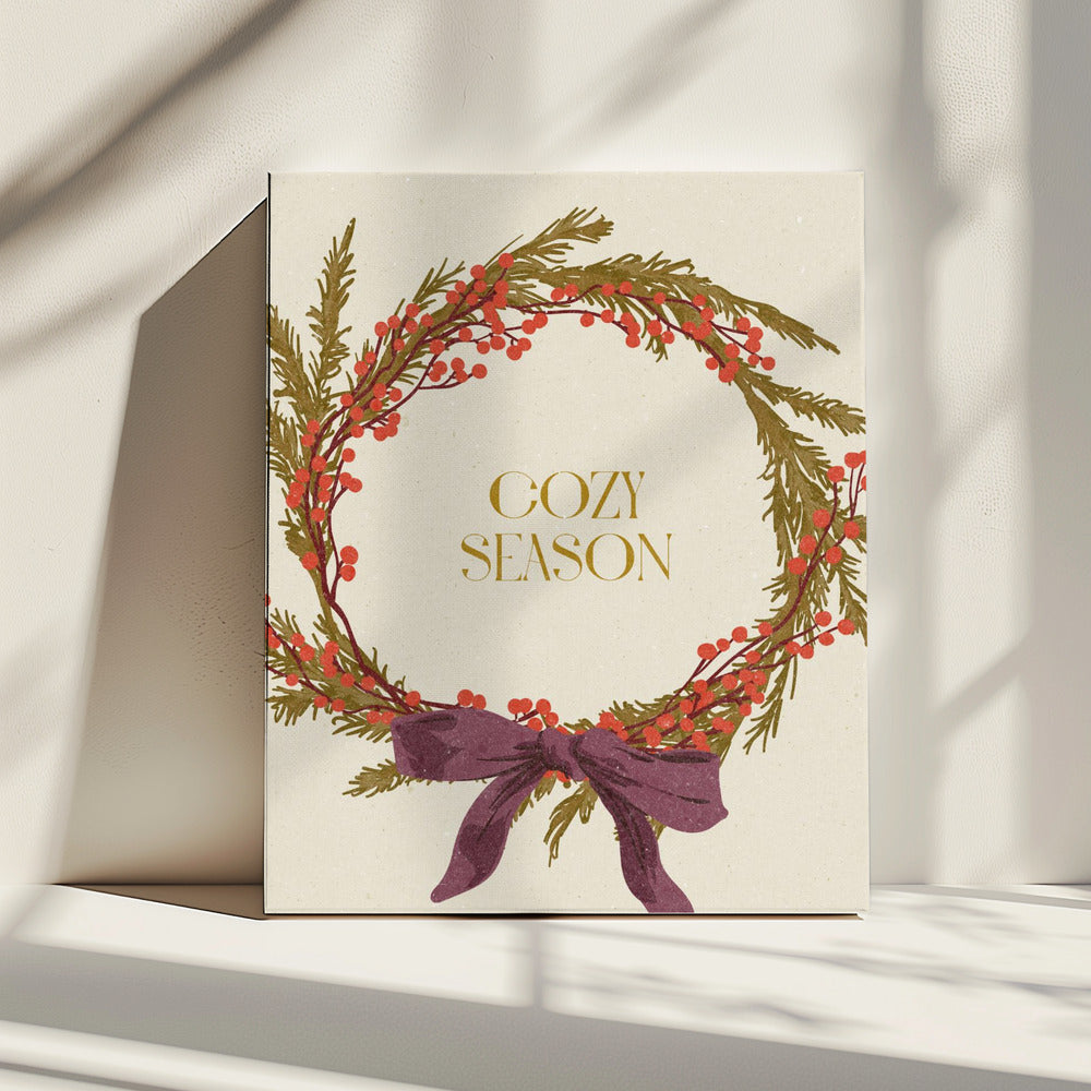 Cozy Season. Christmas wreath with bow | Canvas