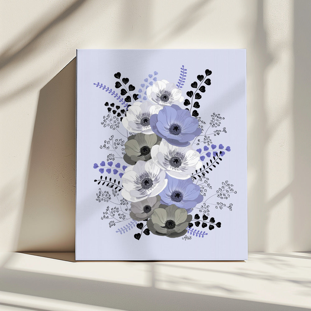 Anemones Floral Bouquet Blue | Canvas