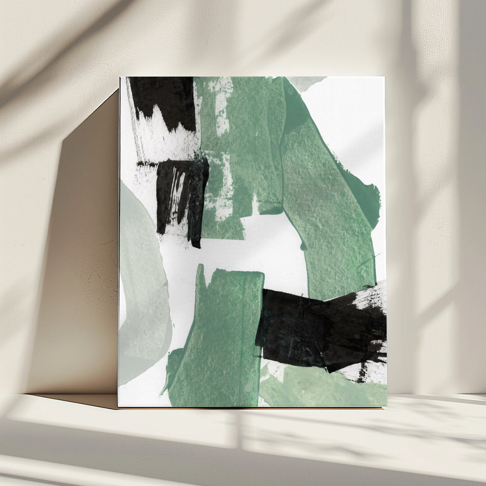Abstract Green &amp; Black Shapes No1 Print | Canvas