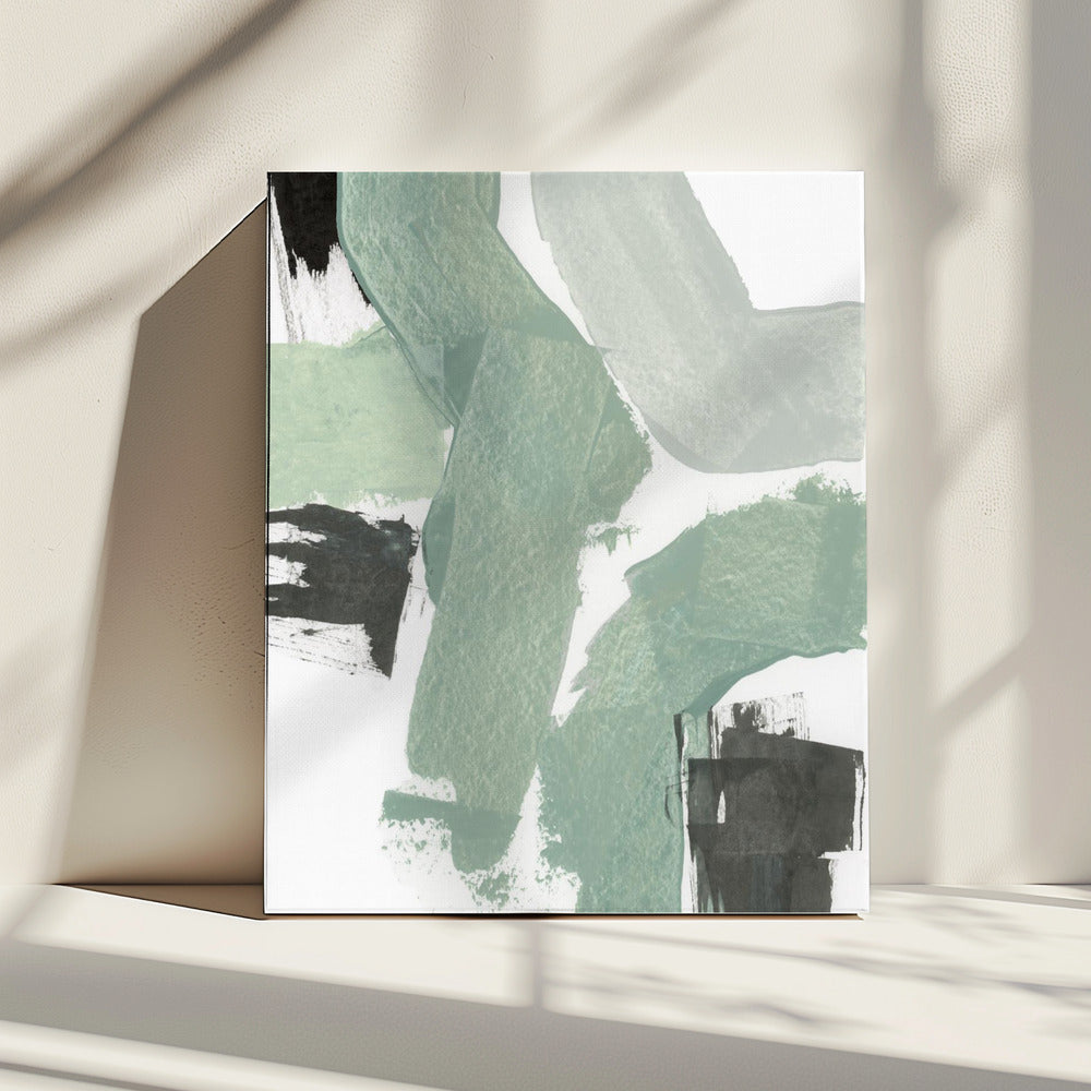 Abstract Green &amp; Black Shapes No2 Print | Canvas