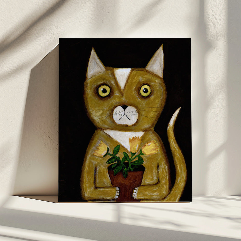 Pot Plant Cat black background | Canvas