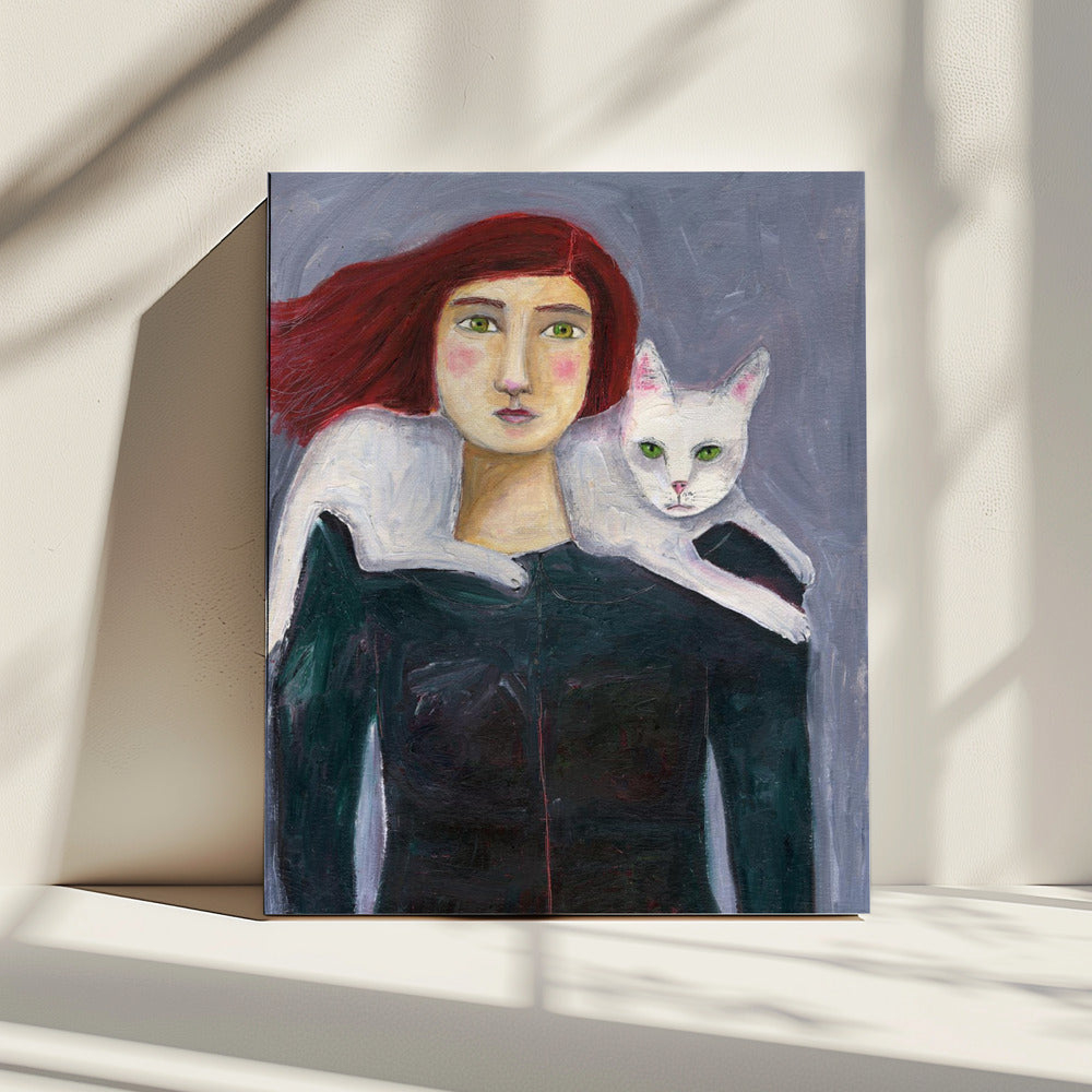 Lady and the White Cat | Canvas