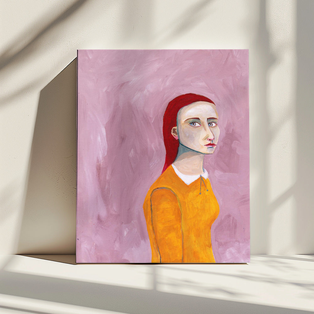 Lady in the Yellow Dress and pink background | Canvas