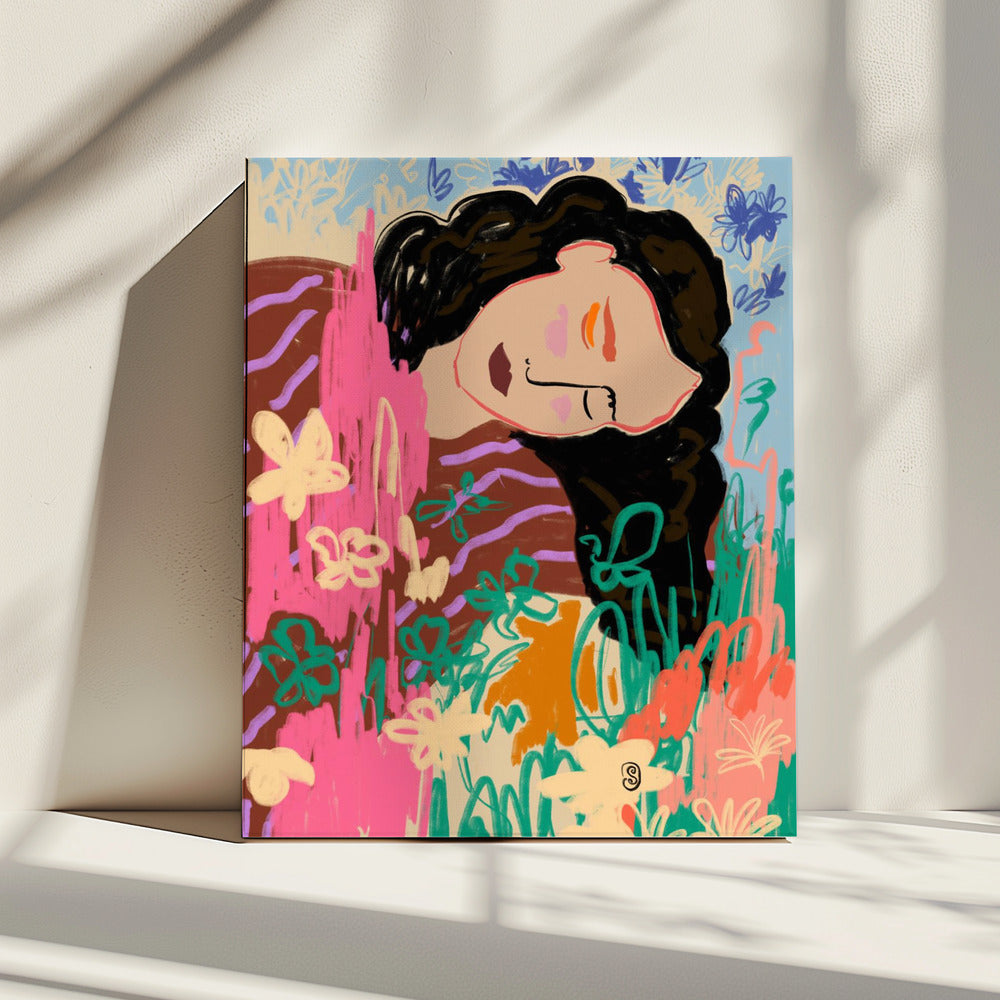 Expressive Figure Surrounded By Colorful Flowers | Canvas