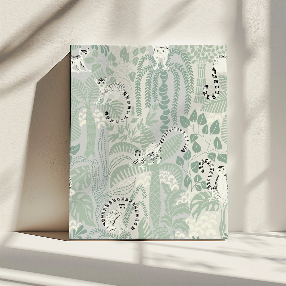 Jungle adventure soft sage green pattern | Canvas