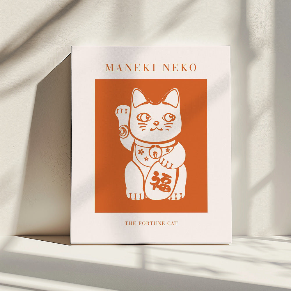 Maneki-neko Cat Orange | Canvas