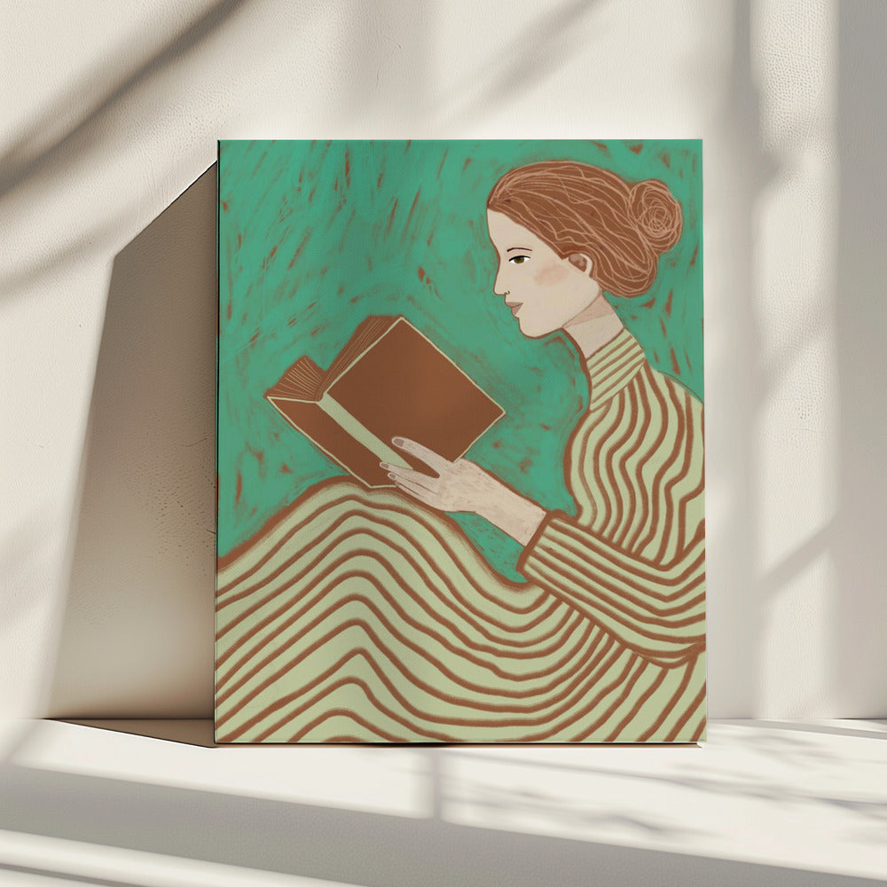 Lady reading striped dress | Canvas