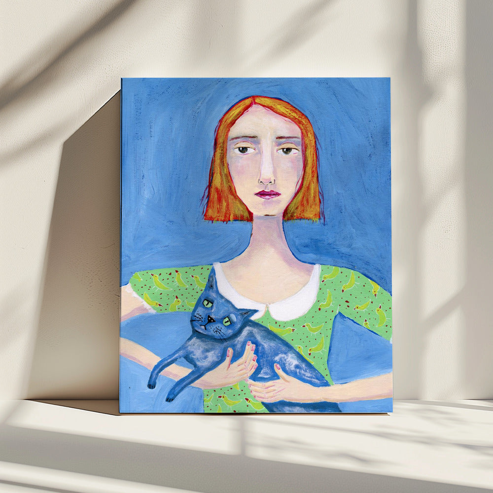 Lady with the Blue Cat | Canvas