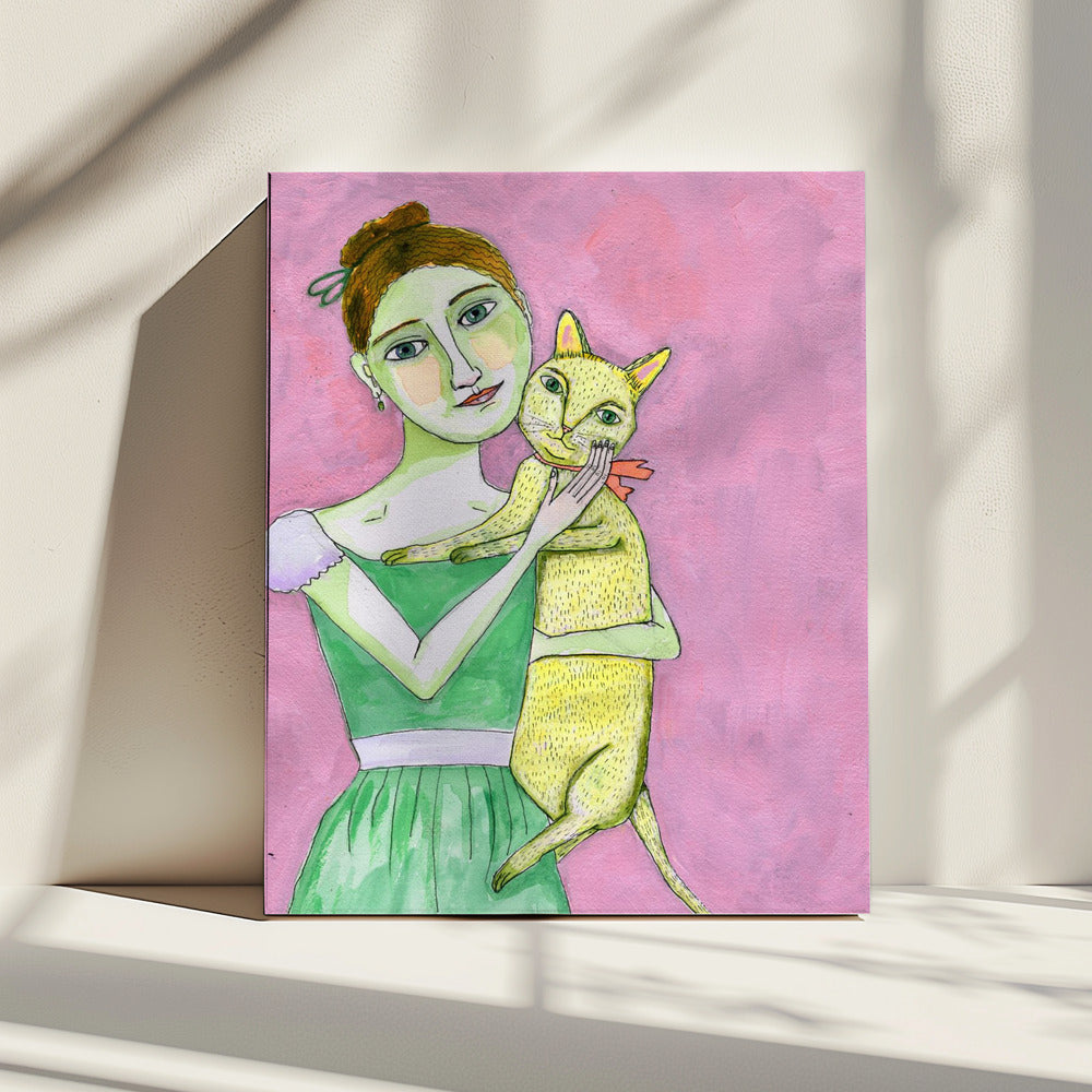 Lady with yellow cat | Canvas