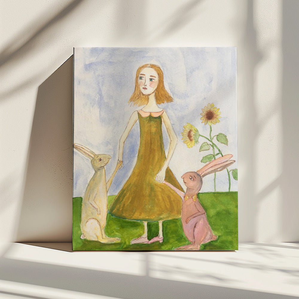 Girl with her rabbits | Canvas