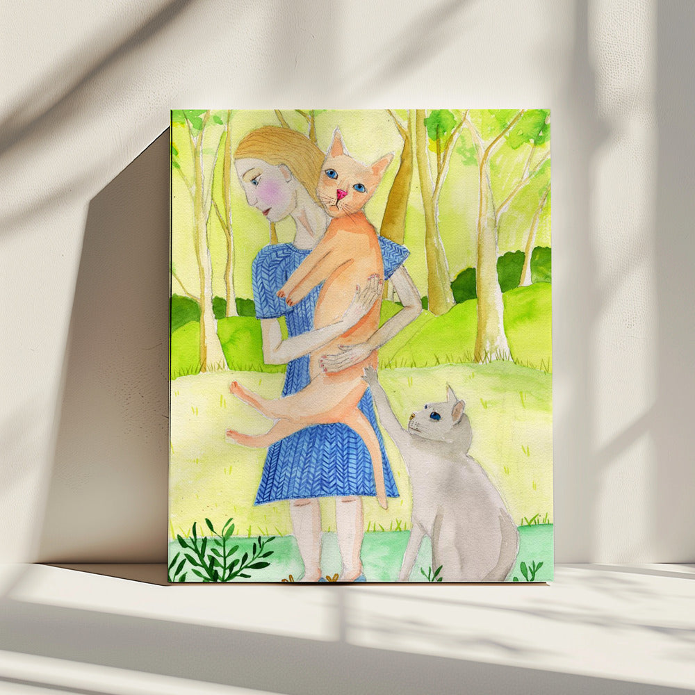 Lady with the orange and grey cat. | Canvas