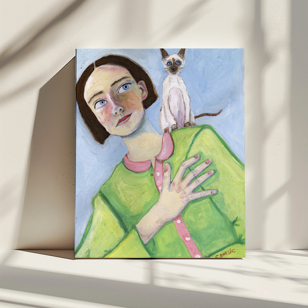 Girl with cat on shoulder | Canvas