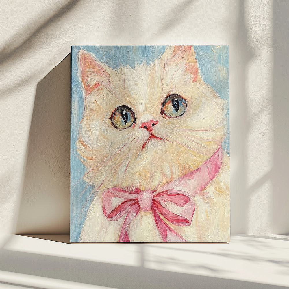 Pink Bow White Cat | Canvas
