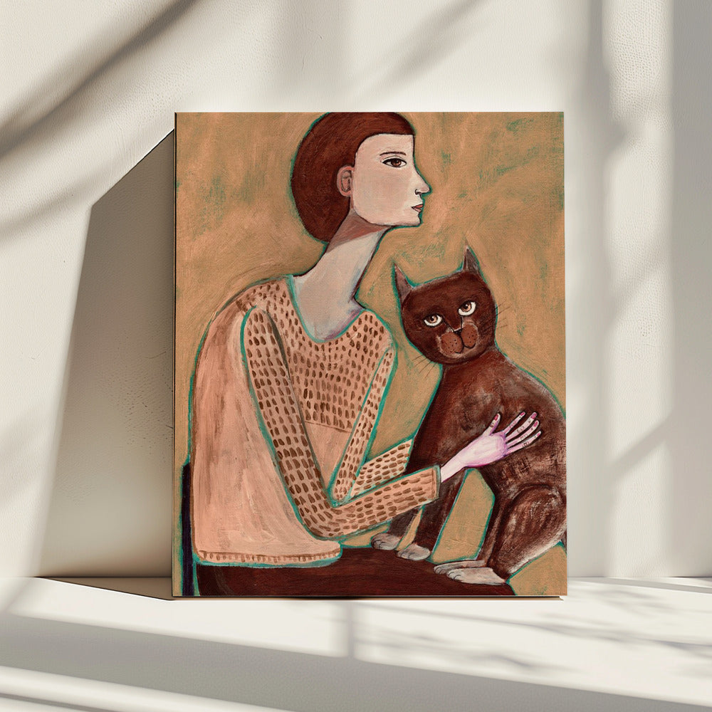 Woman with cat | Canvas