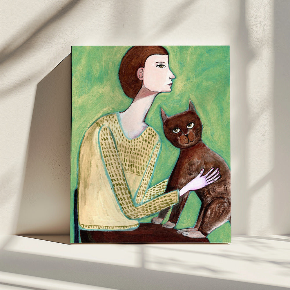 Woman with cat | Canvas