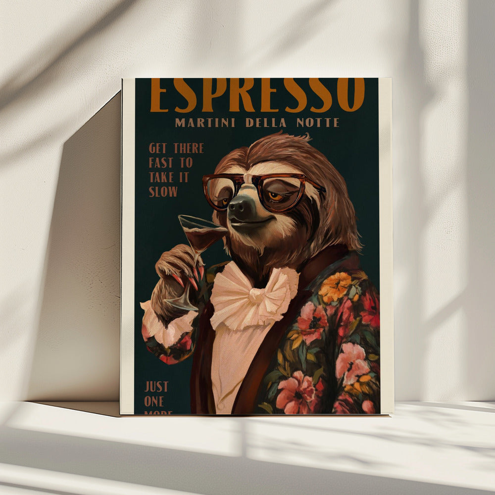 Art Deco Espresso Martini Drinking Sloth | Canvas