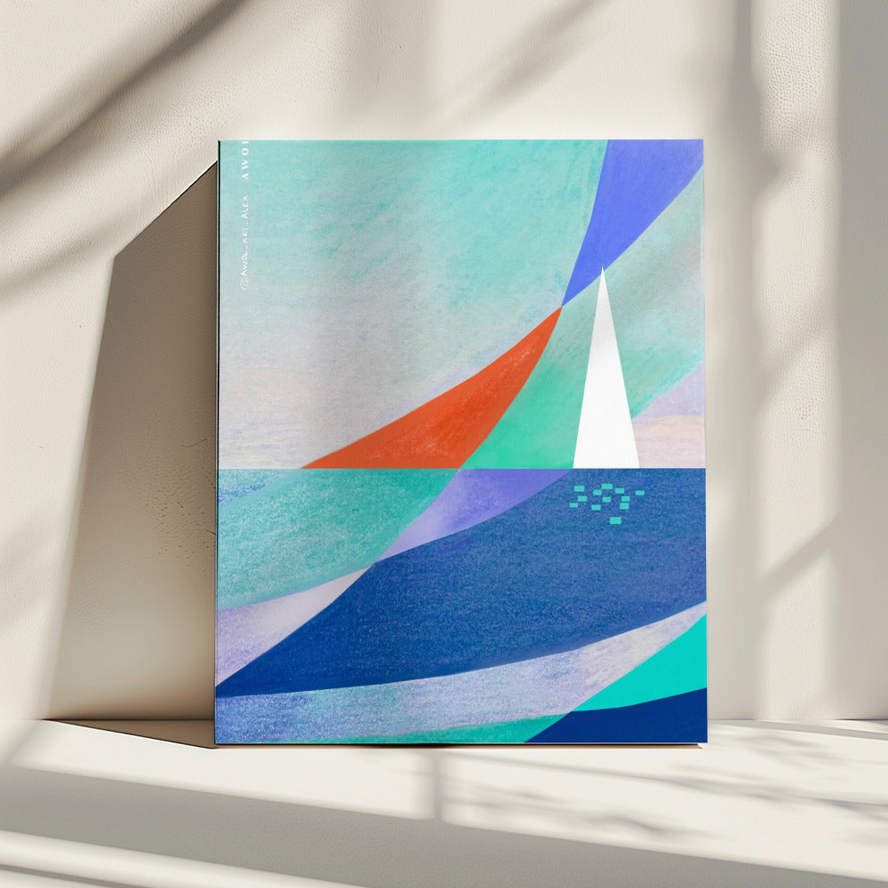 Abstract Ocean Art With Minimalist White Sailboat On The Sea | Canvas