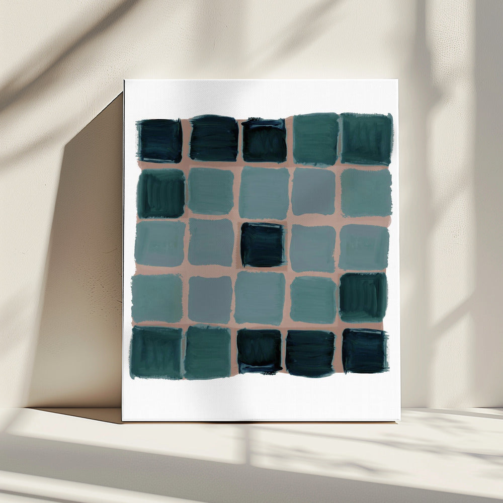 Teal Checkered Square Print | Canvas