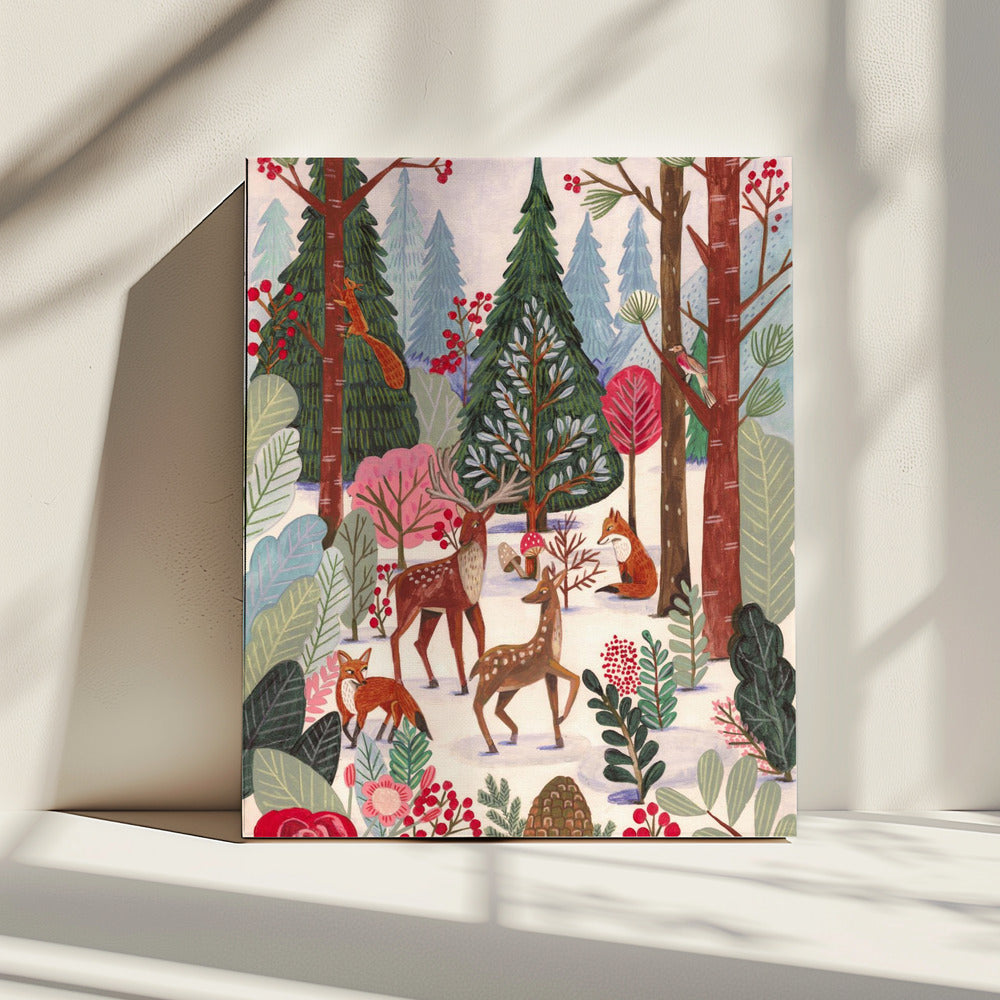 Animals in winter forest | Canvas