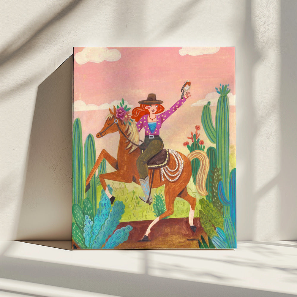 Cowgirl on horse in the desert | Canvas