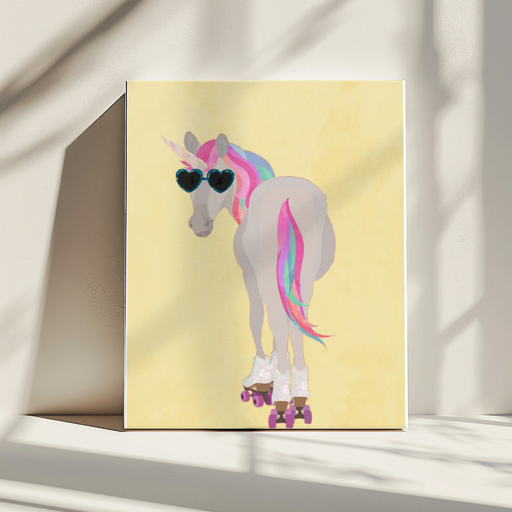 Unicorn rollerskating yello | Canvas