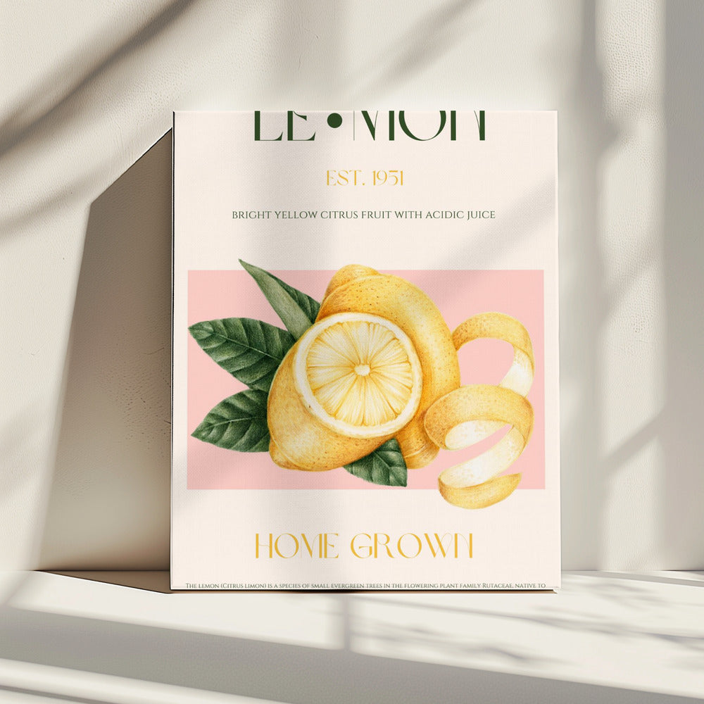 Vintage Style Sliced Lemon With Leaves | Canvas