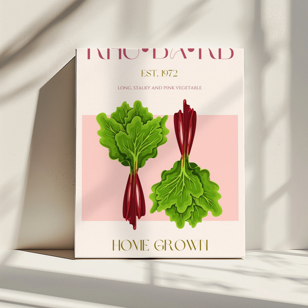 Illustrated Rhubarb With Vibrant Pink Stalks | Canvas
