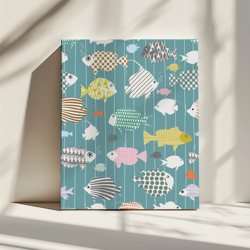 Fresh fish on teal pattern | Canvas