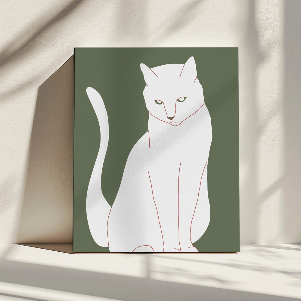 White and green cat | Canvas
