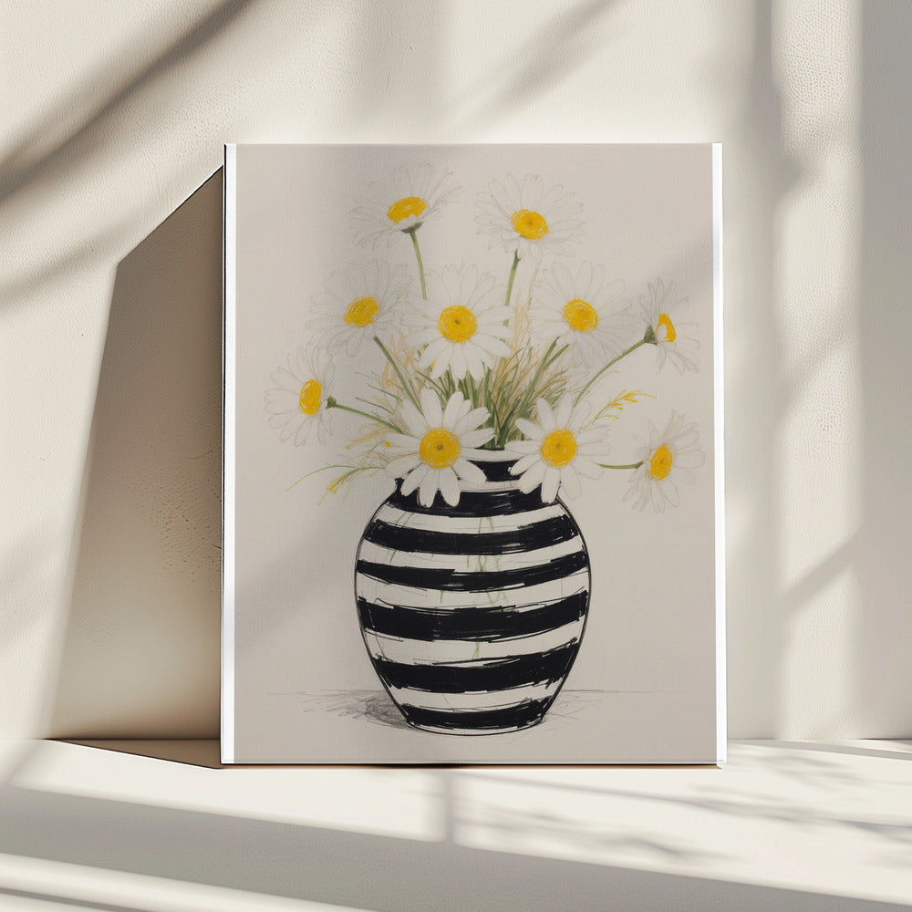 Striped Vase Daisies | Canvas