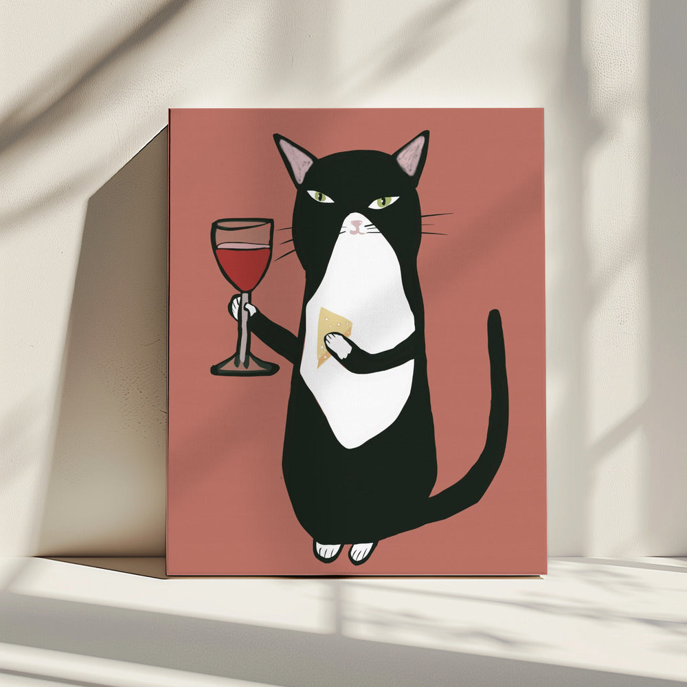 Cat with wine | Canvas