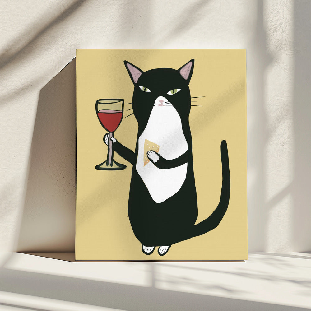 Cat with wine | Canvas