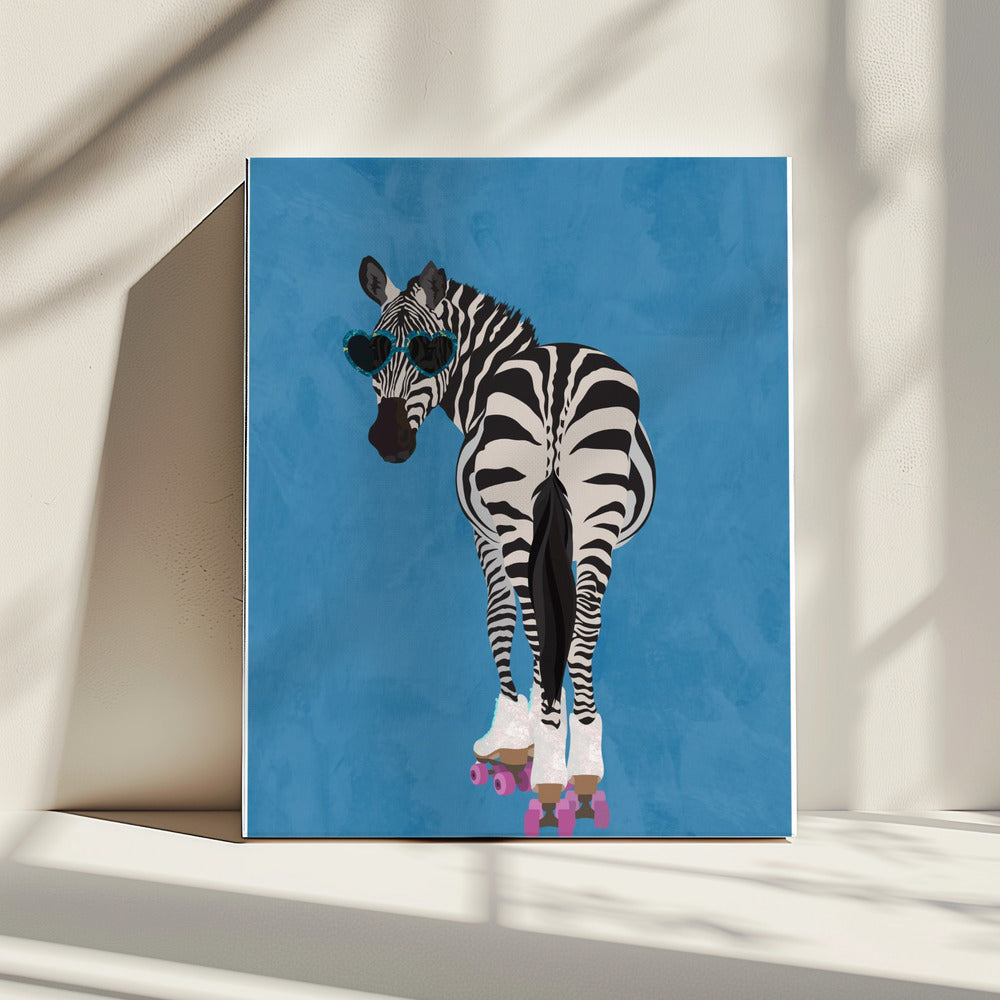 Rollerskating Zebra blue | Canvas