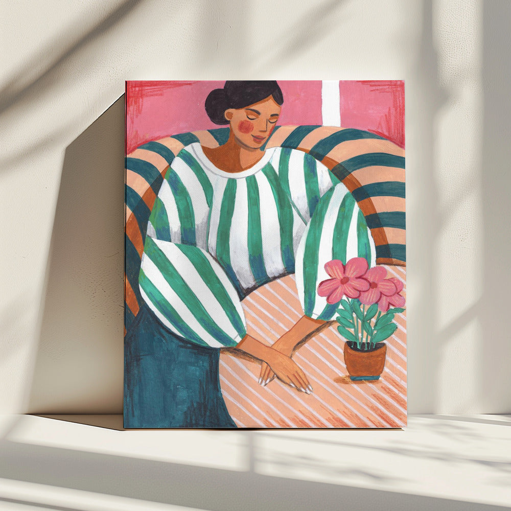 Woman in stripes in thought | Canvas
