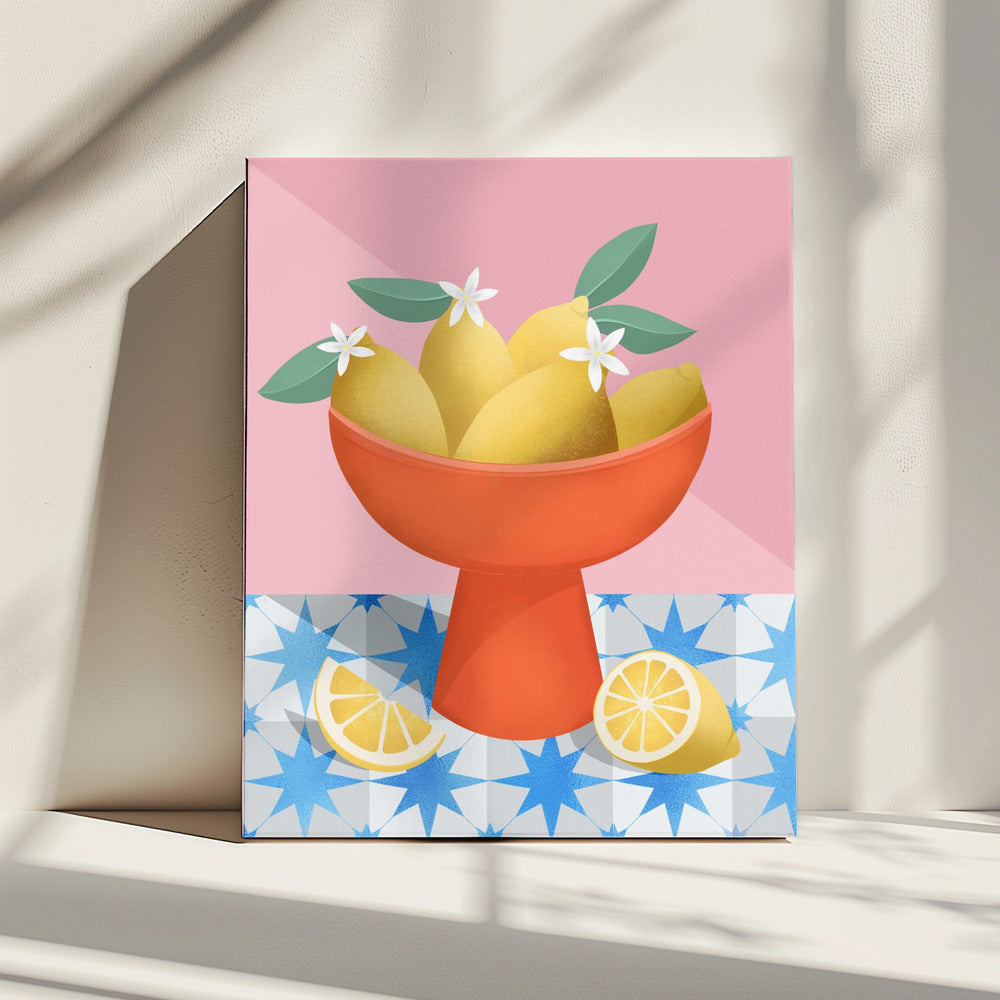 Lemons in a Red Pedestal Bowl | Canvas