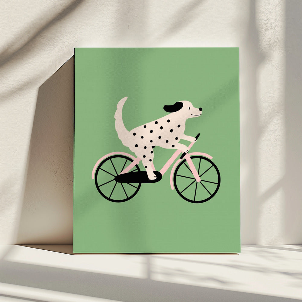 Spotted Dog Riding a Bicycle | Canvas
