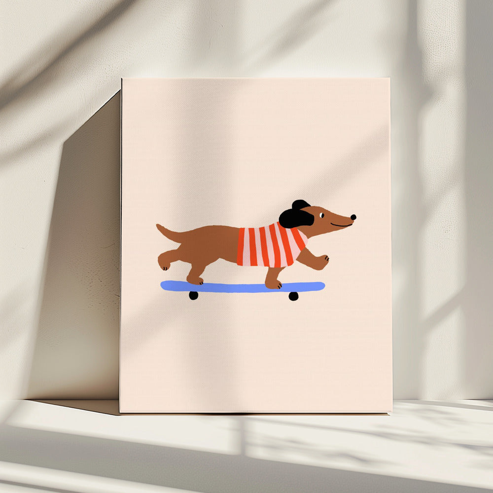 Dachshund on Skateboard | Canvas