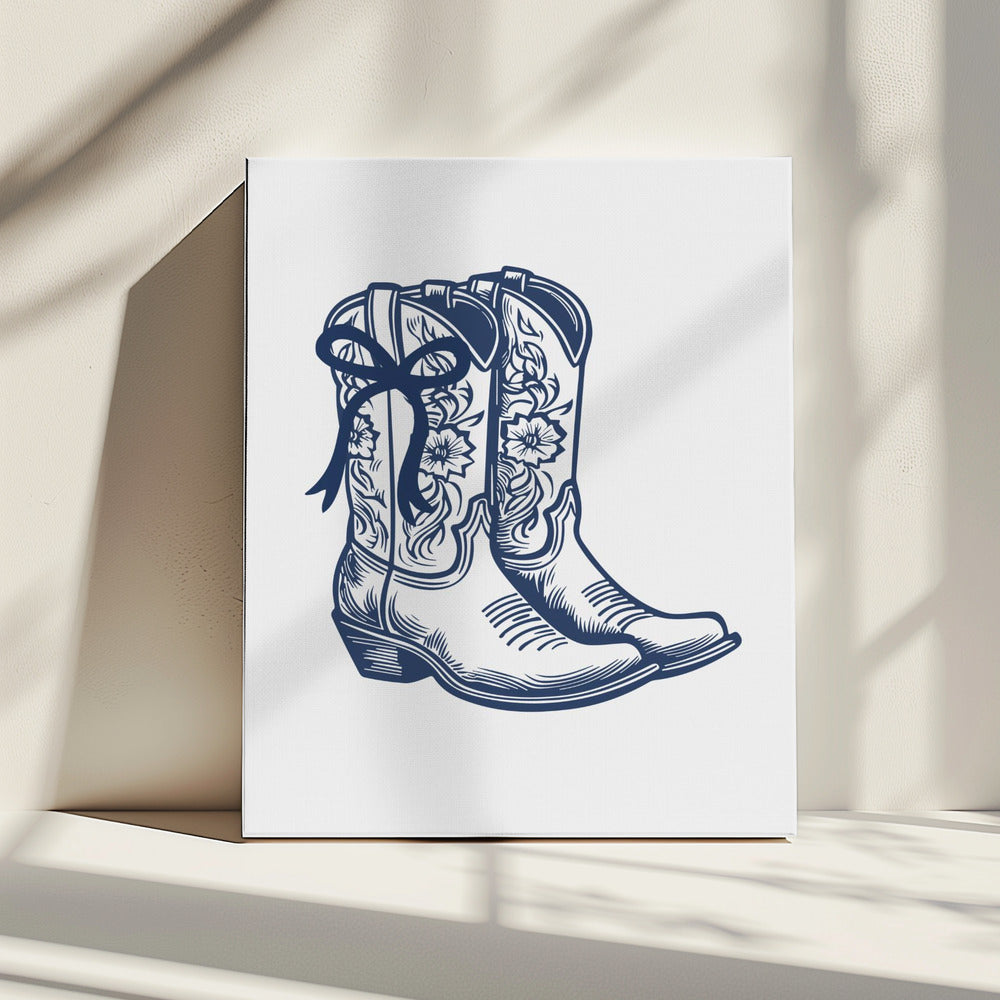 Navy Blue Cowgirl Boots with Bow | Canvas