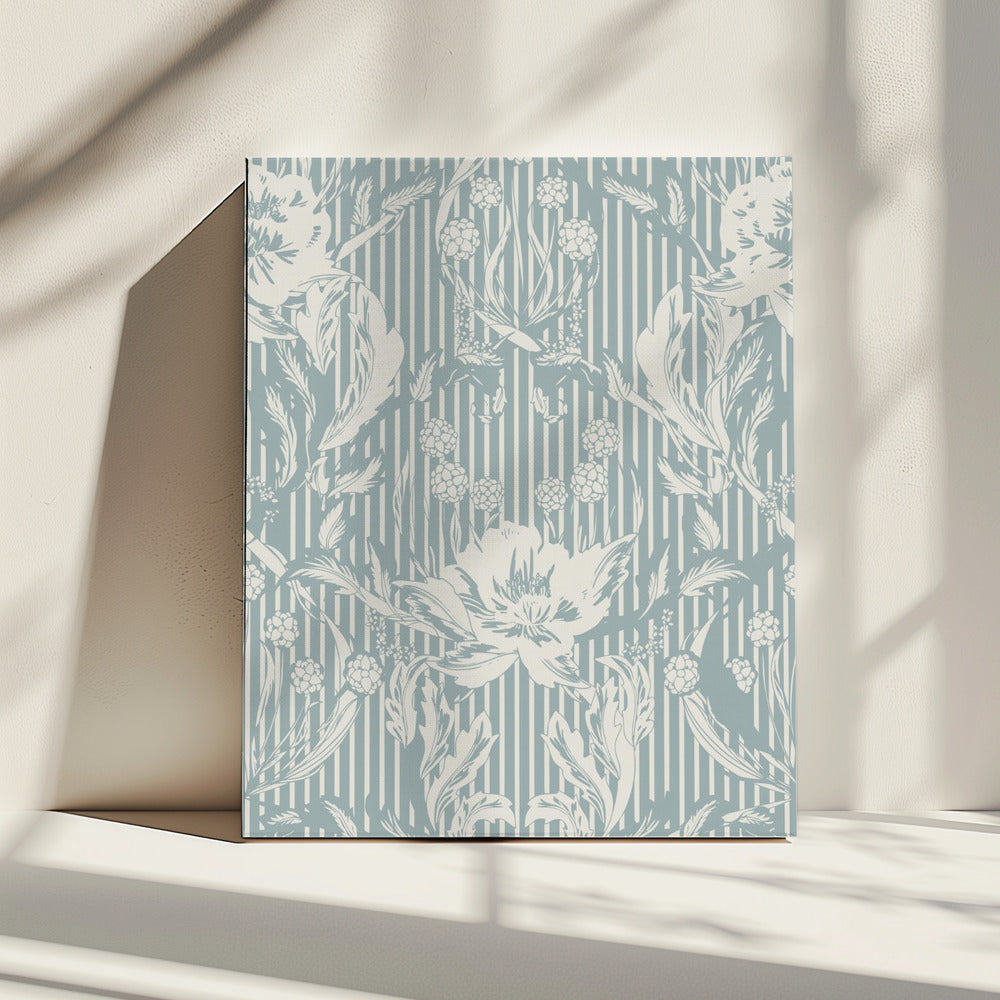 Floral Heritage Morris monochrome stripes chalky blue pattern | Canvas