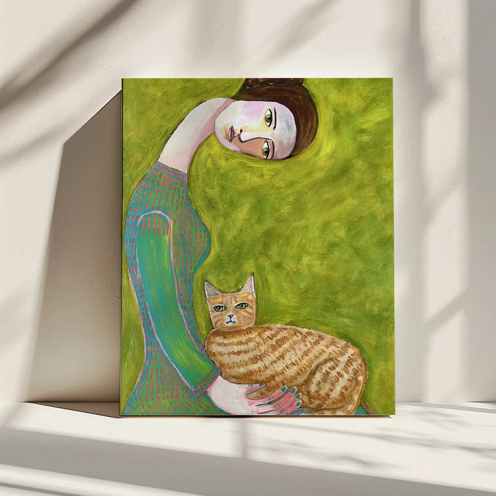 Bent Neck Lady with her so loved ginger cat. | Canvas