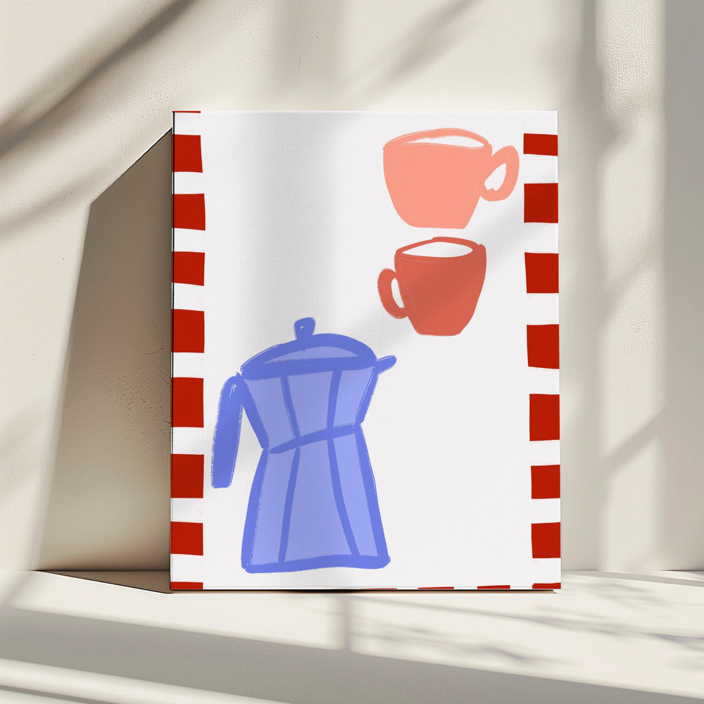 Minimalist Blue Coffee Pot and Two Pink Cups | Canvas