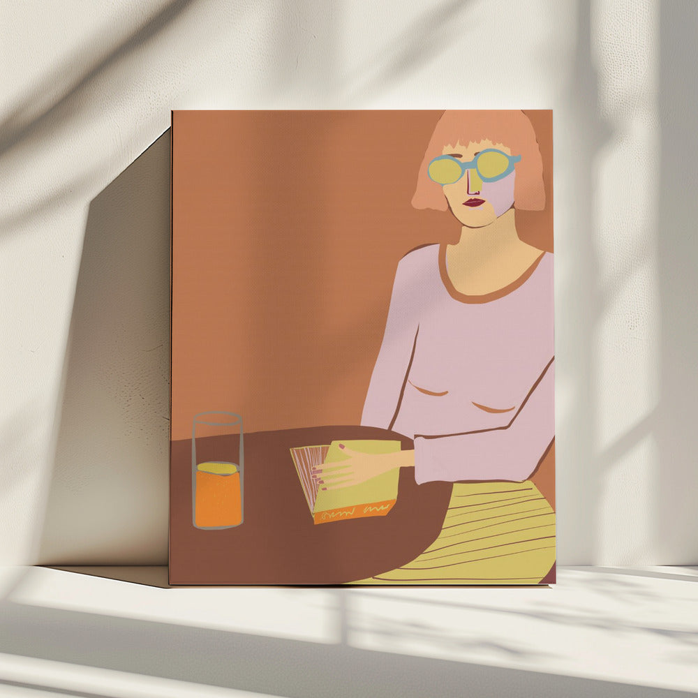 Lady reading with drink | Canvas
