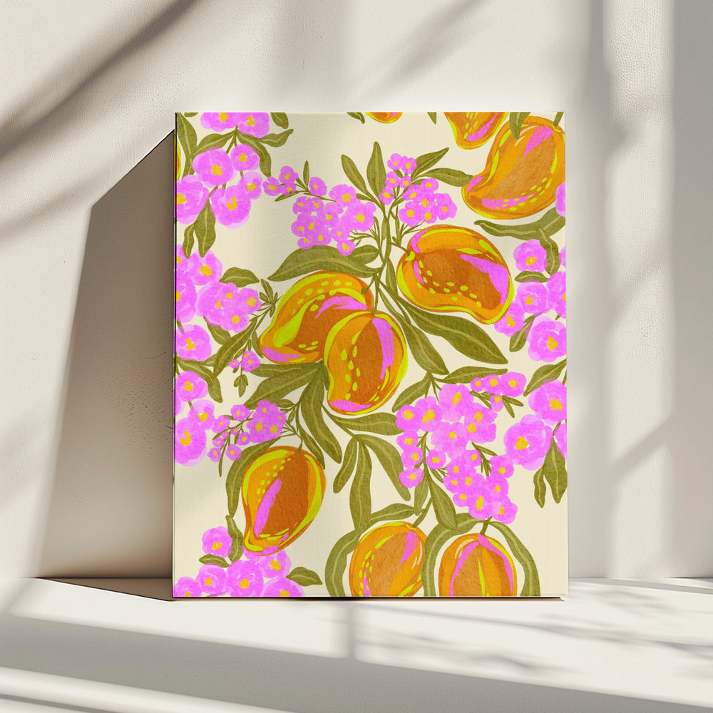 Tropical Theme With Lush Mangoes And Flowers | Canvas