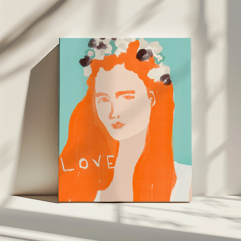 Woman with Orange Hair Adorned with Flowers | Canvas
