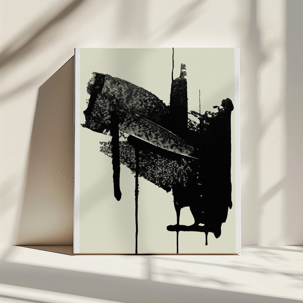 Abstract Brushstrokes in Black and Cream | Canvas