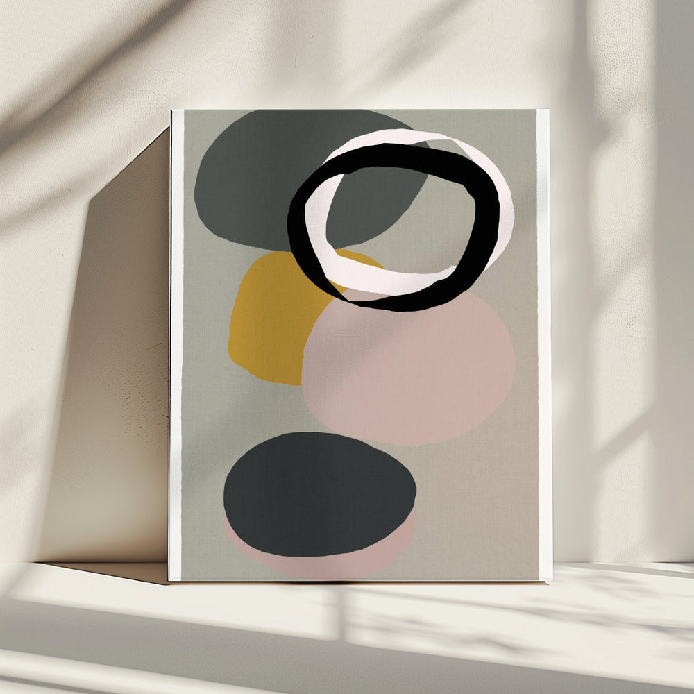 Abstract Circles in Muted Tones with Black Ring | Canvas