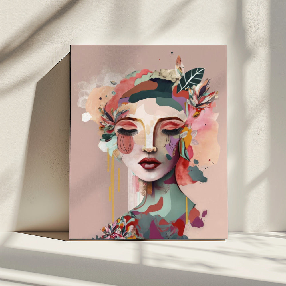 Woman Face Portrait with Floral Elements | Canvas