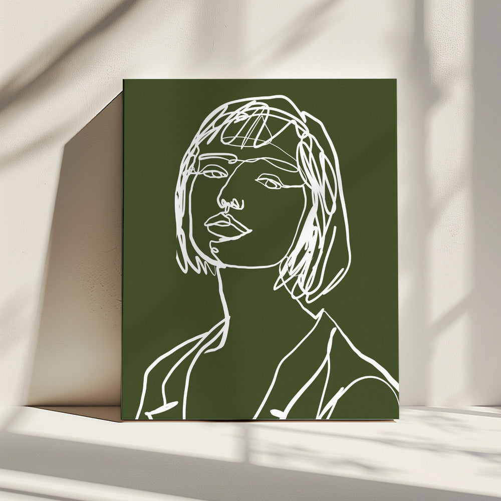 Line art female green | Canvas