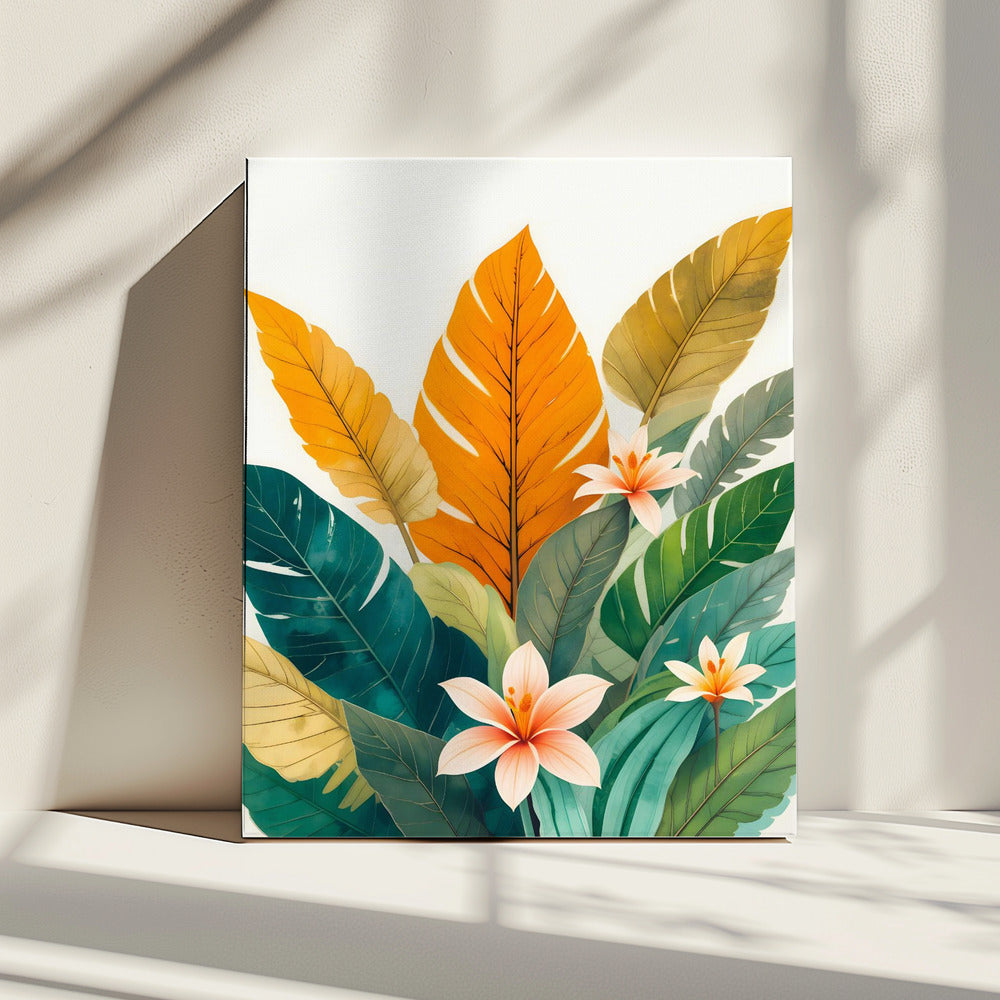 Tropical Leaves And Delicate Flowers | Canvas